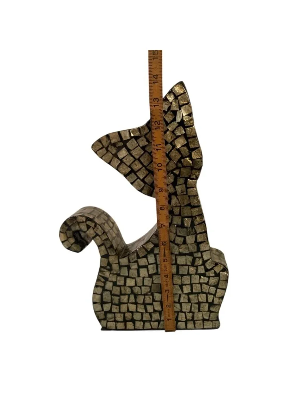 Mother Of Pearl Mosaic Cat Silhouette Large Figurine Decor 14